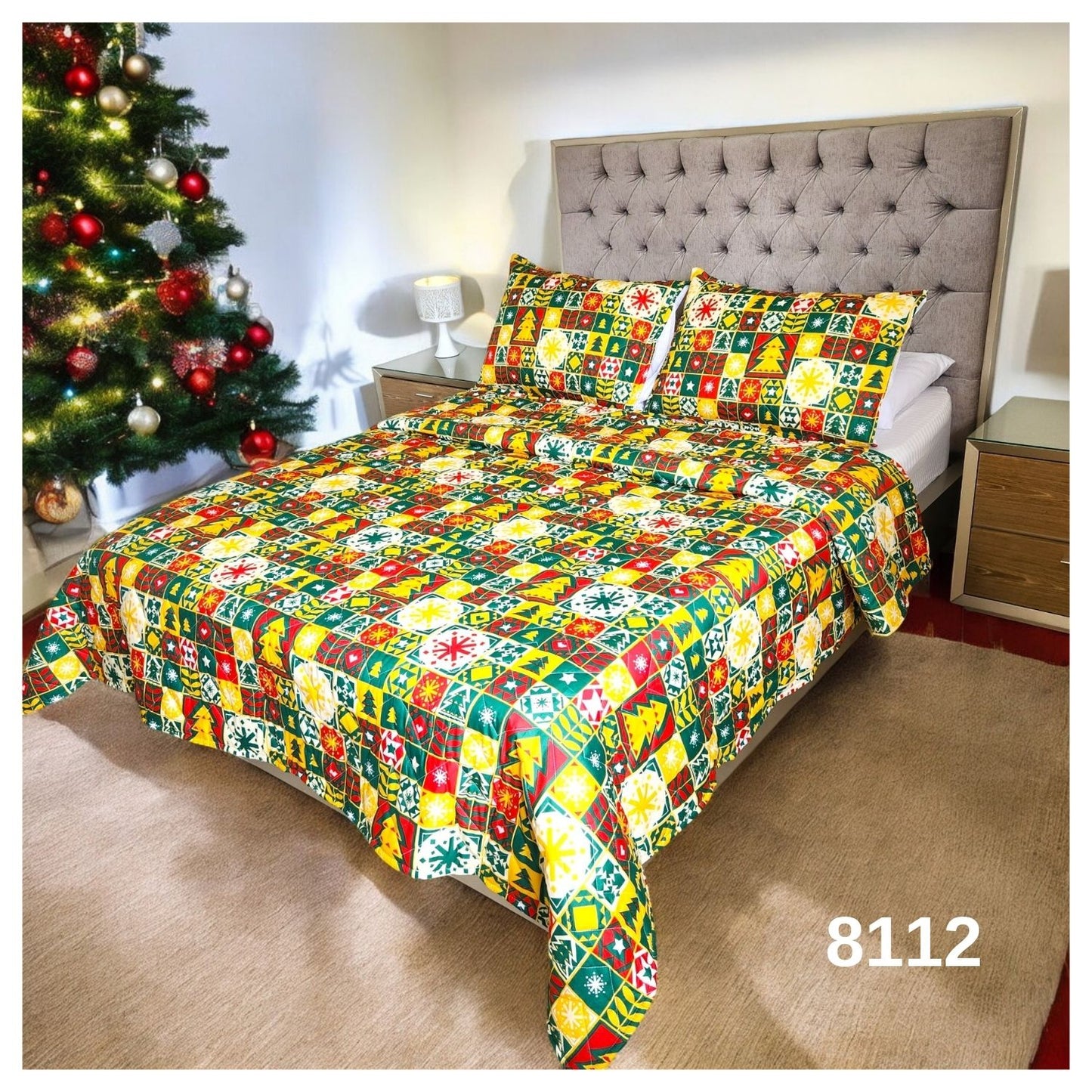 EDREDON PREMIUM NAVIDEÑO CON FUNDAS PARA CAMA DOBLE 140X190