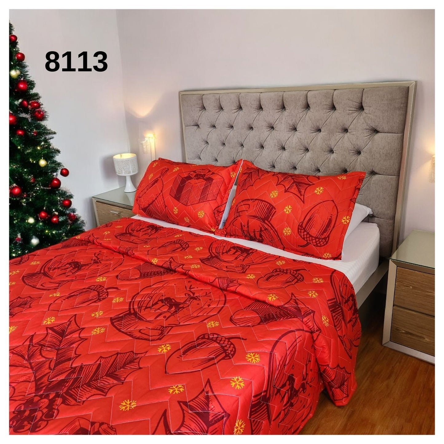 EDREDON PREMIUM NAVIDEÑO CON FUNDAS PARA CAMA DOBLE 140X190