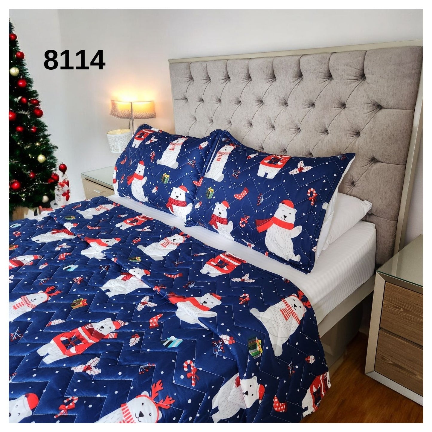 EDREDON PREMIUM NAVIDEÑO CON FUNDAS PARA CAMA DOBLE 140X190