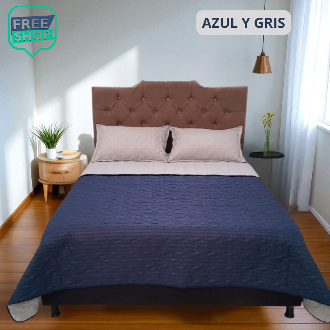Colcha Española Termosellada Doble Faz Unicolor + Fundas Premium