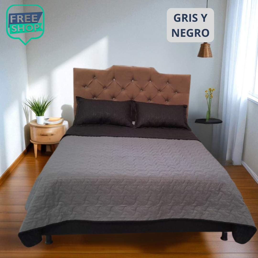Colcha Española Termosellada Doble Faz Unicolor + Fundas Premium
