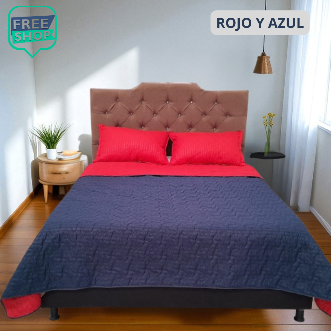 Colcha Española Termosellada Doble Faz Unicolor + Fundas Premium