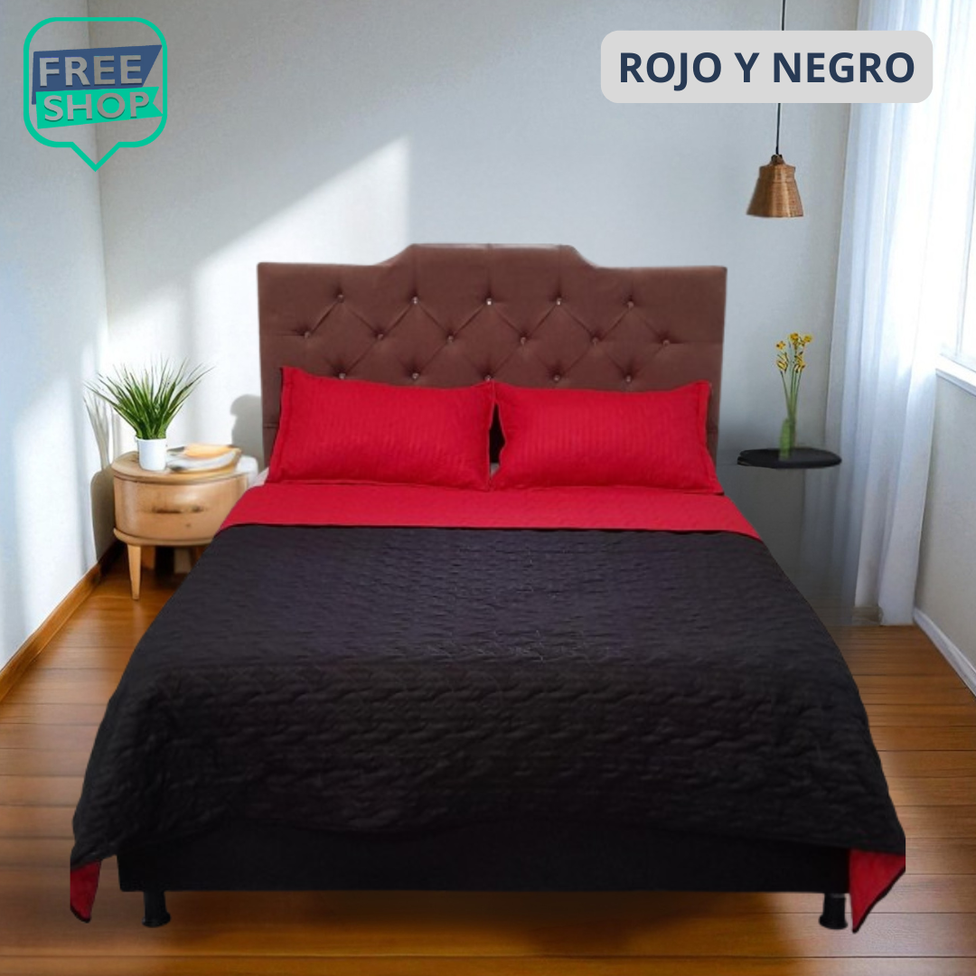 Colcha Española Termosellada Doble Faz Unicolor + Fundas Premium