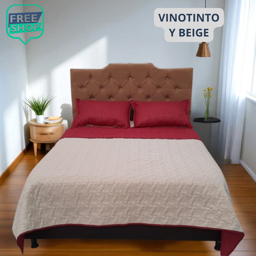Colcha Española Termosellada Doble Faz Unicolor + Fundas Premium