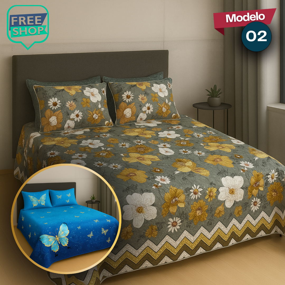 Colcha Española Estampada Premium Doble Faz con Fundas