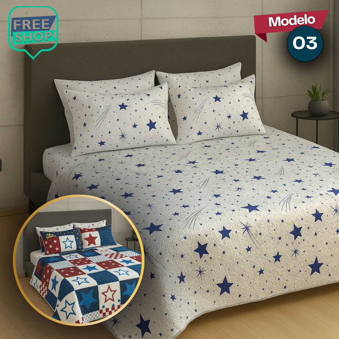 Colcha Española Estampada Premium Doble Faz con Fundas