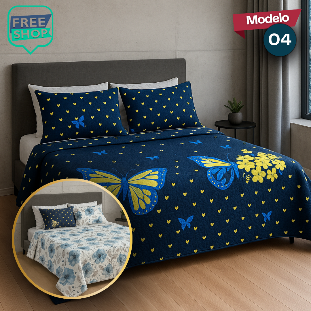 Colcha Española Estampada Premium Doble Faz con Fundas