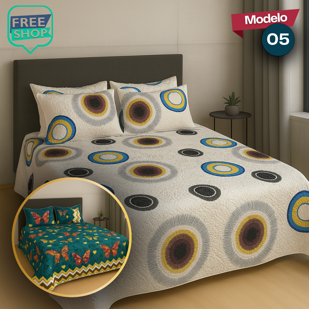 Colcha Española Estampada Premium Doble Faz con Fundas