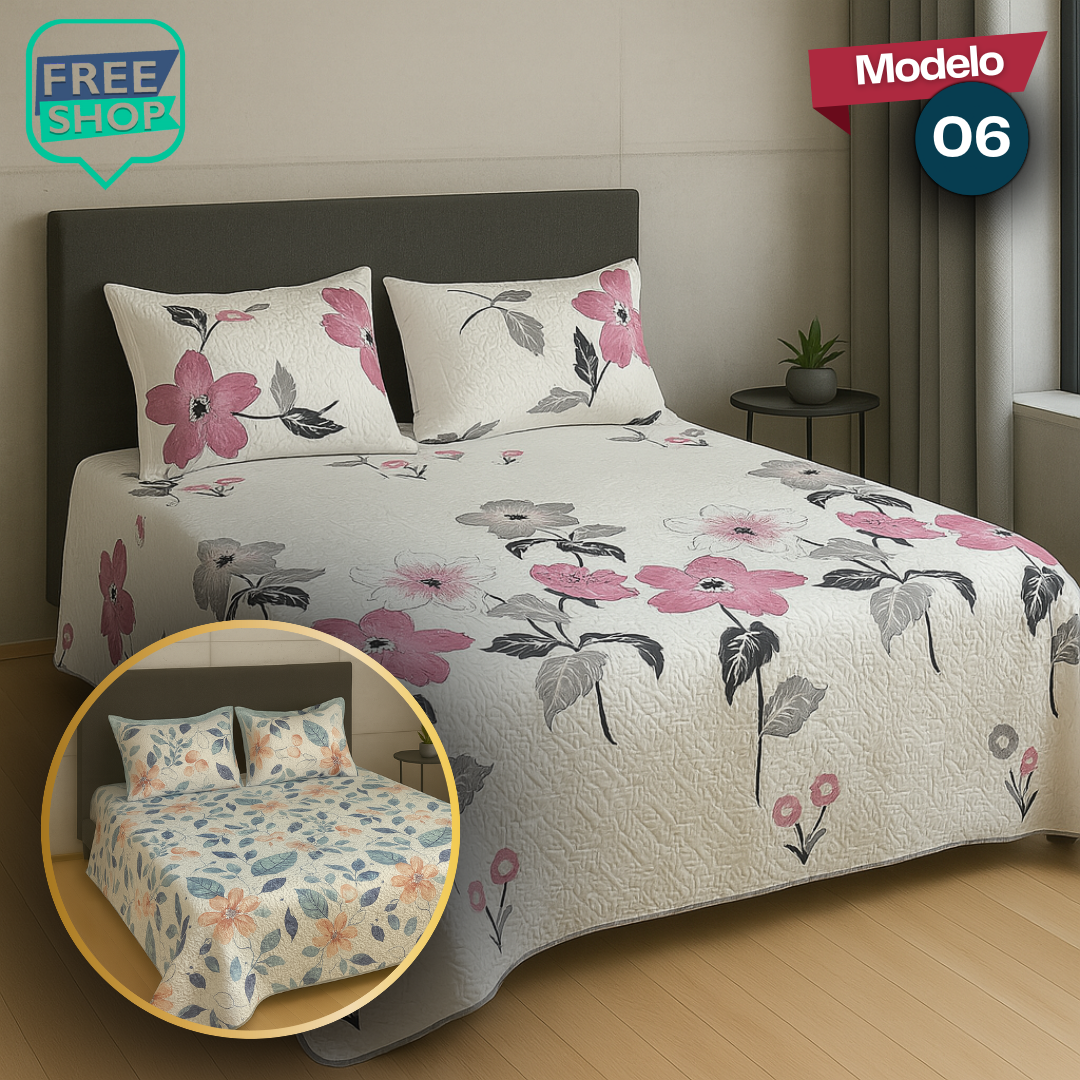 Colcha Española Estampada Premium Doble Faz con Fundas