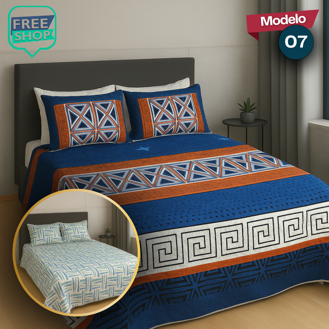 Colcha Española Estampada Premium Doble Faz con Fundas