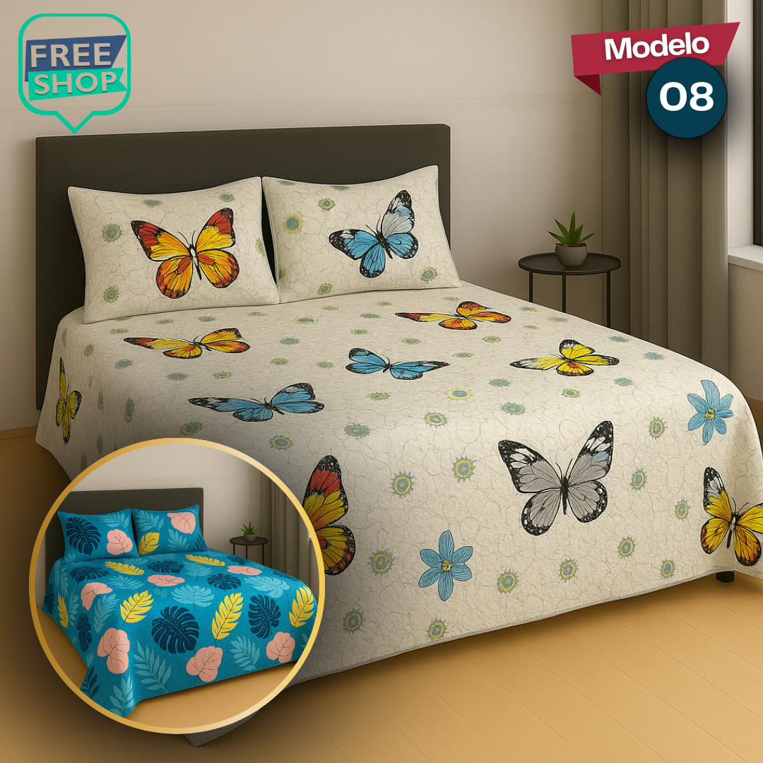 Colcha Española Estampada Premium Doble Faz con Fundas