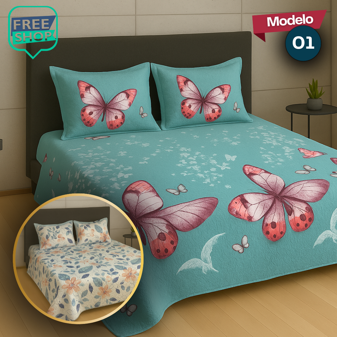 Colcha Española Estampada Premium Doble Faz con Fundas